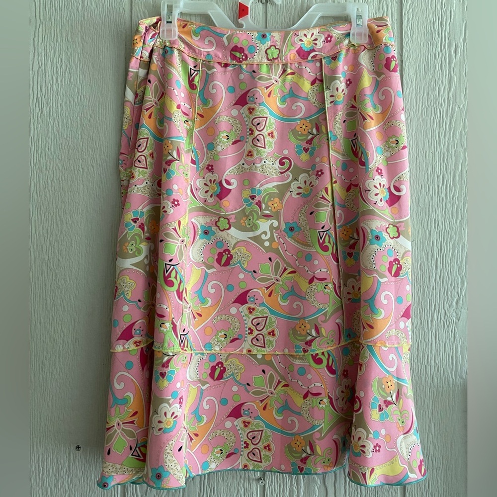 Y2K Sag Harbor Women Pink Multicolor Paisley Floral Knee Length Summer Skirt 12 - Picture 7 of 12